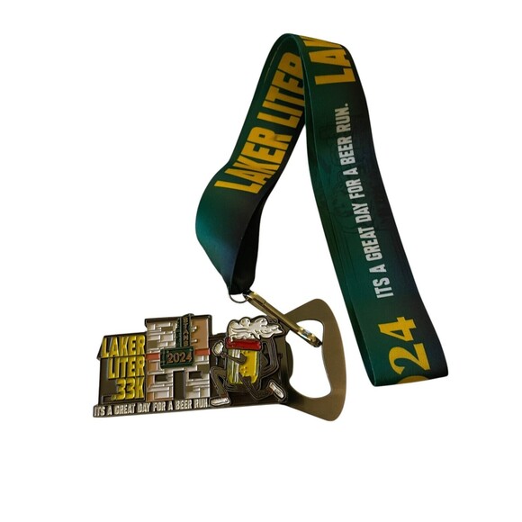 Virtual Run Medal Laker Liter .33K  2024 Bottle Opener With Lanyard - Picture 2 of 5